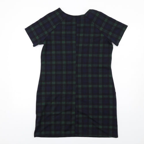 New Look Womens Blue Plaid Polyester Shift Size 14 Round Neck Pullover