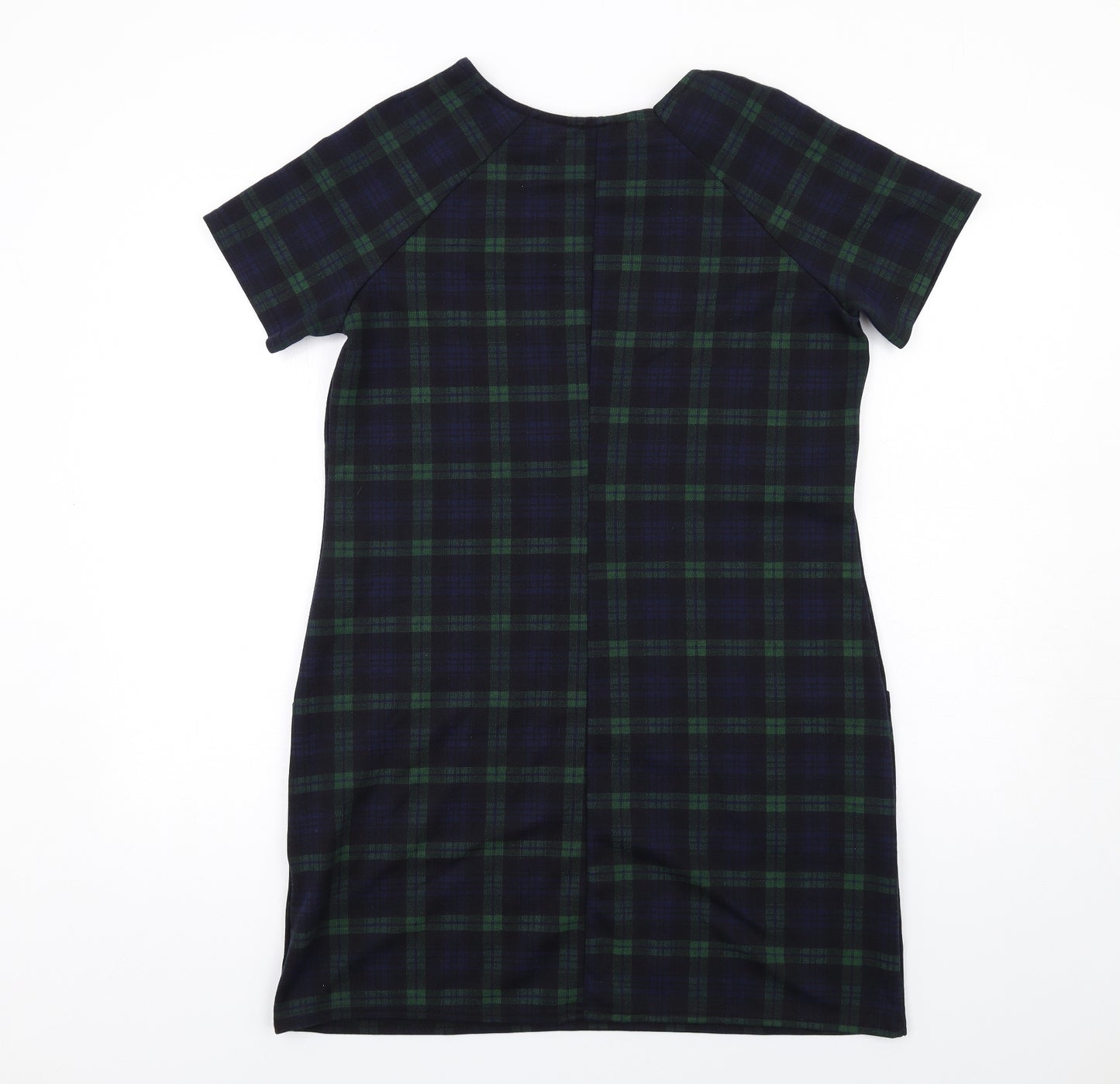 New Look Womens Blue Plaid Polyester Shift Size 14 Round Neck Pullover