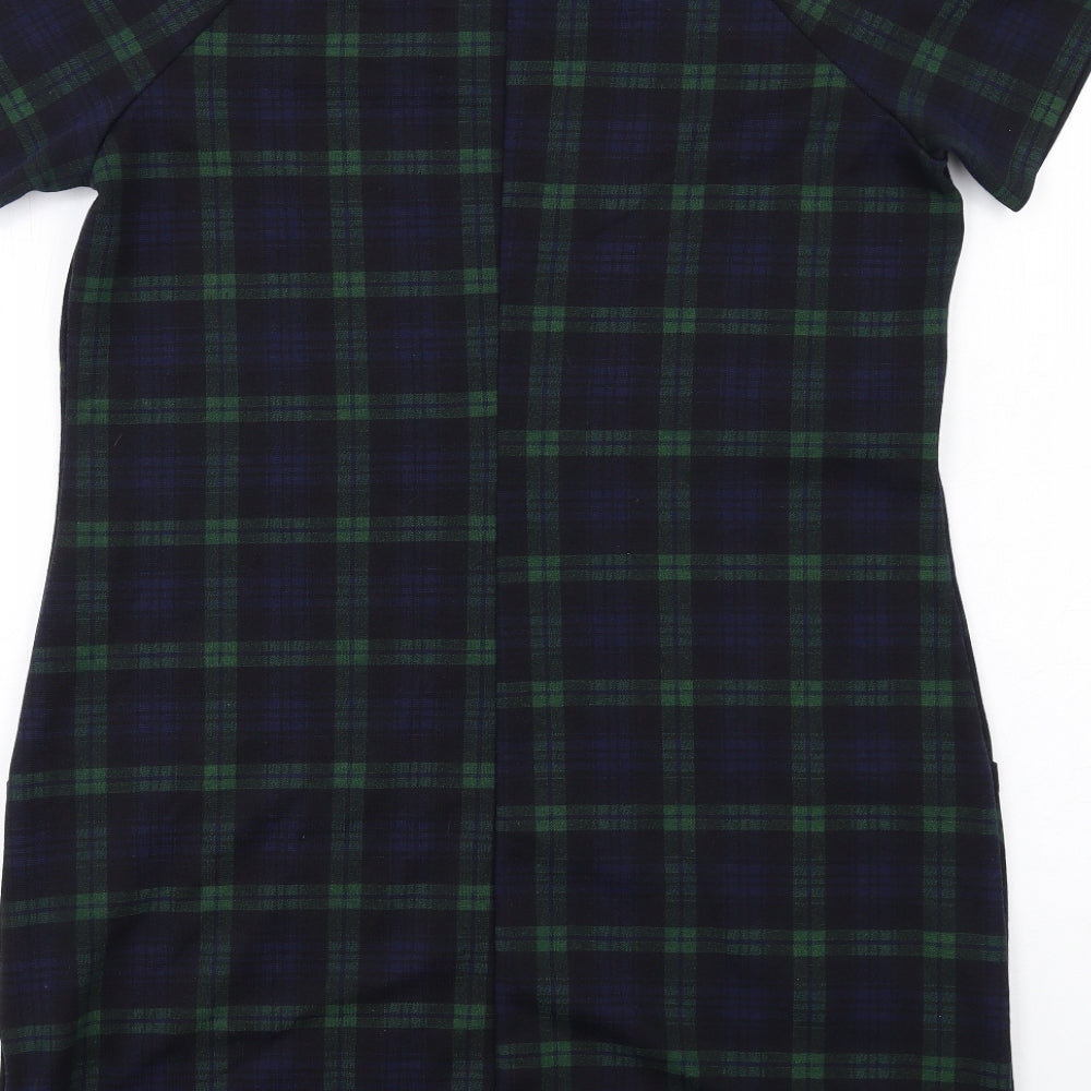 New Look Womens Blue Plaid Polyester Shift Size 14 Round Neck Pullover