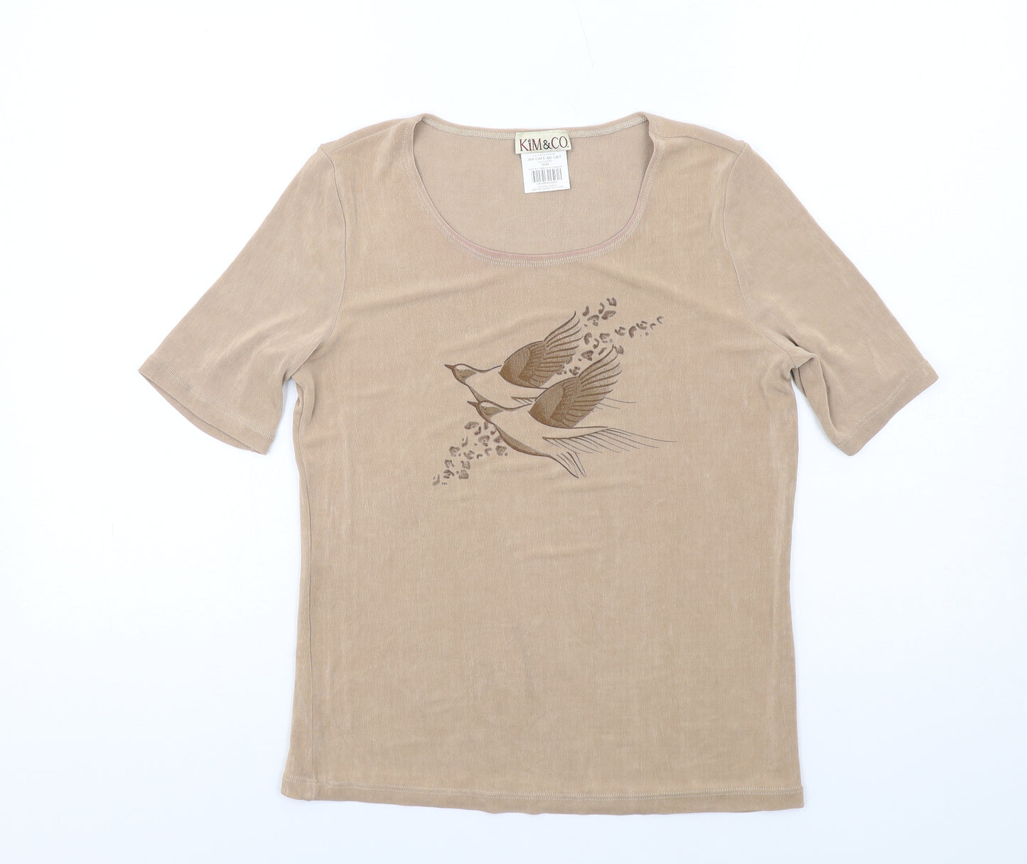 Kim&Co Womens Beige Polyester Basic T-Shirt Size M Round Neck