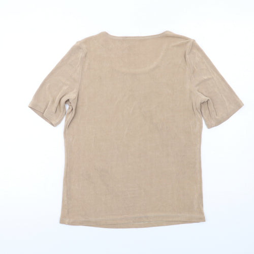 Kim&Co Womens Beige Polyester Basic T-Shirt Size M Round Neck