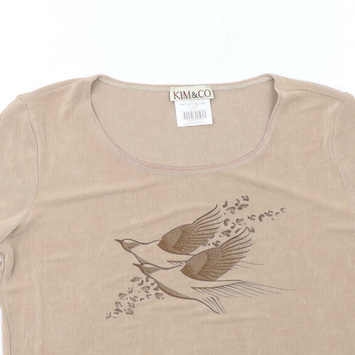 Kim&Co Womens Beige Polyester Basic T-Shirt Size M Round Neck