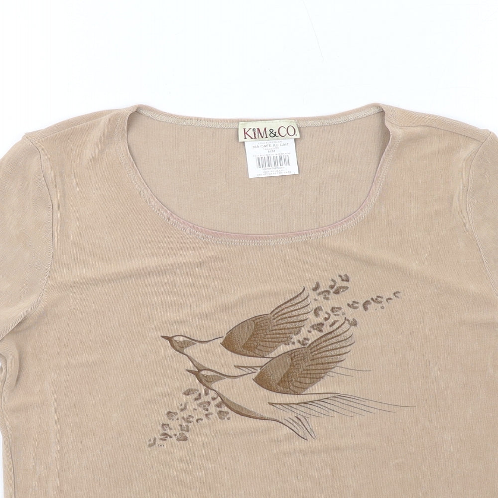 Kim&Co Womens Beige Polyester Basic T-Shirt Size M Round Neck