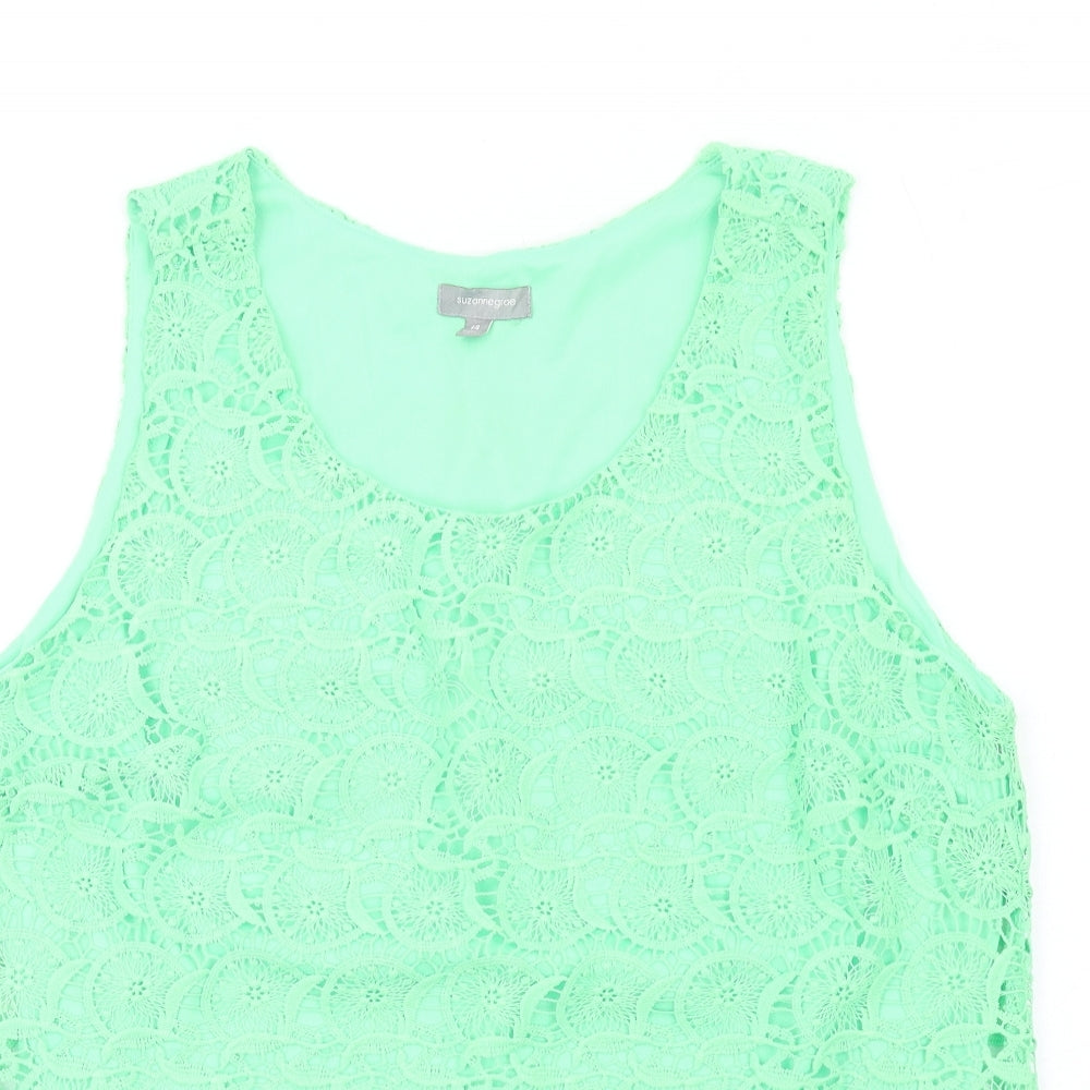 Suzanne Grae Womens Green Polyester Basic Tank Size 14 Round Neck
