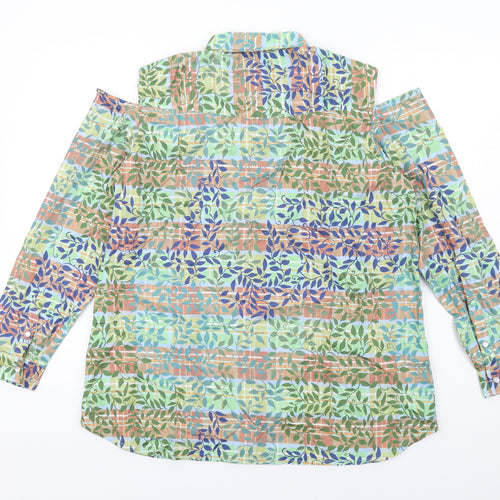 Pareesa Pret Womens Multicoloured Geometric Cotton Basic Button-Up Size L Collared - Cold Shoulder Detail