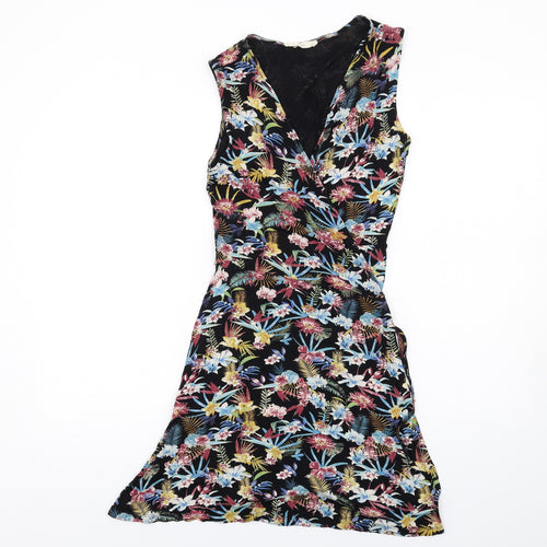 Mango Womens Multicoloured Floral Viscose A-Line Size S V-Neck Tie
