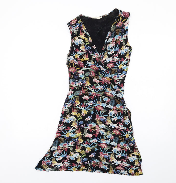Mango Womens Multicoloured Floral Viscose A-Line Size S V-Neck Tie