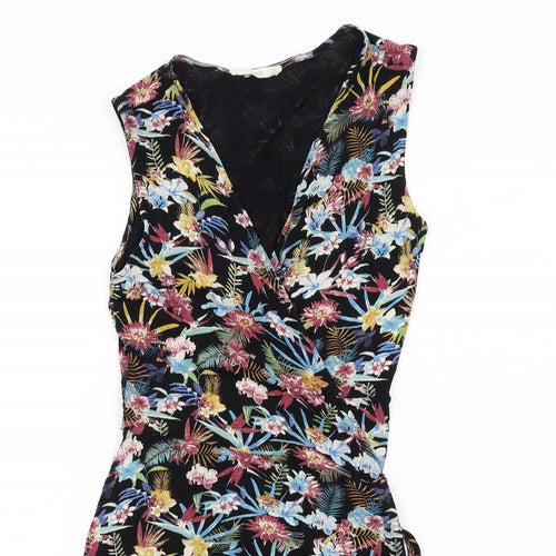 Mango Womens Multicoloured Floral Viscose A-Line Size S V-Neck Tie