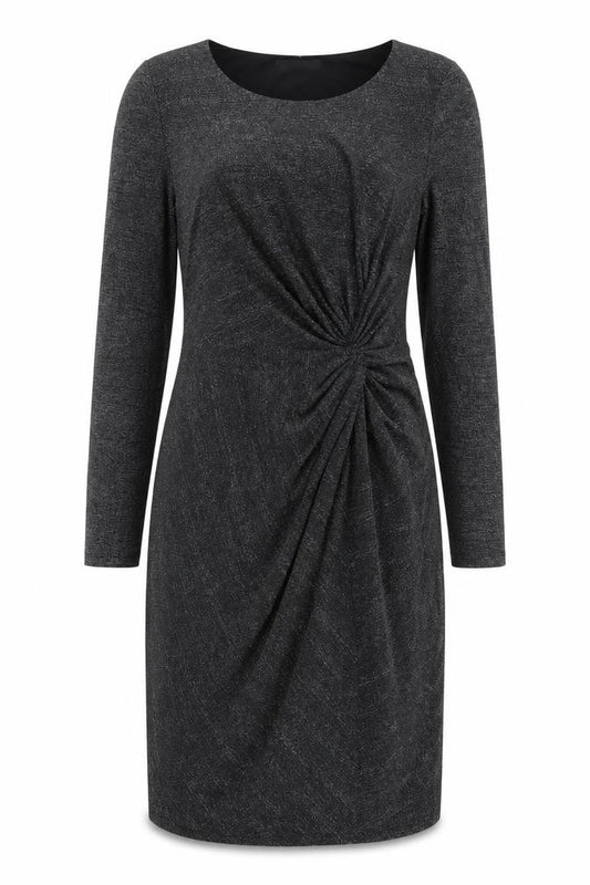 Front view of Oasis women’s black polyamide a-line, size M, boat neck pullover