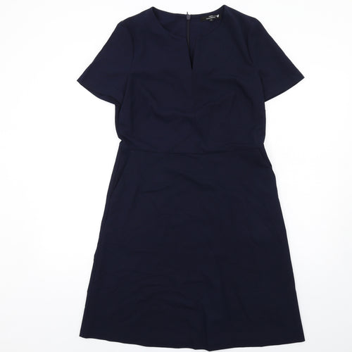 NEXT Womens Blue Polyester A-Line Size 12 V-Neck Zip
