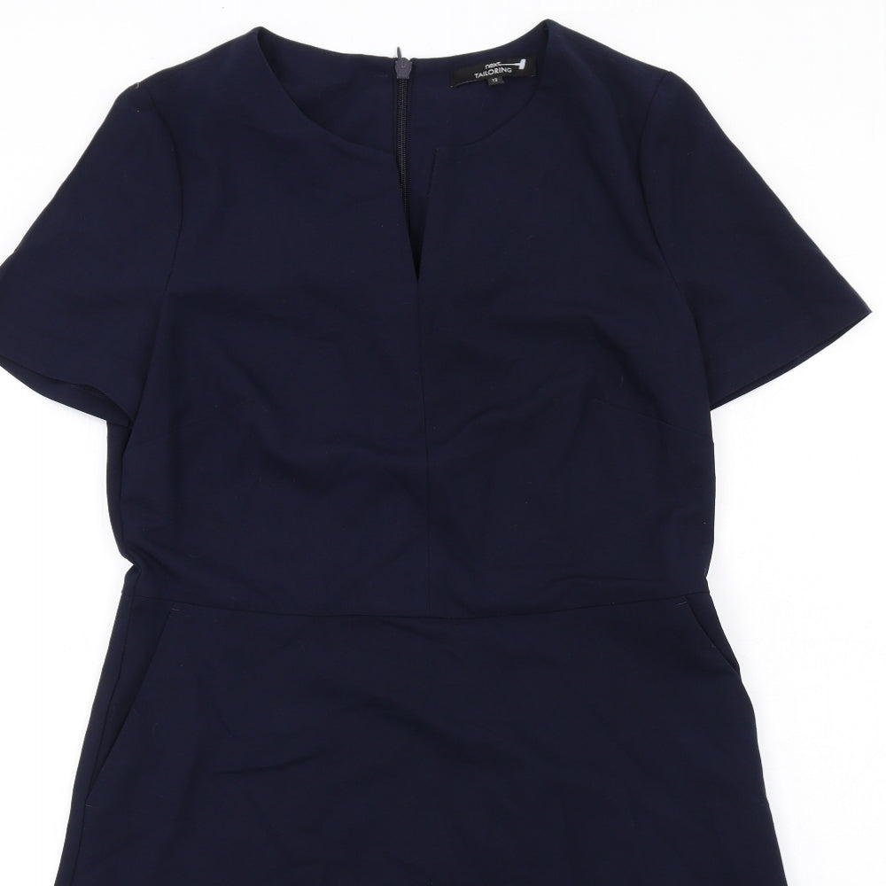 NEXT Womens Blue Polyester A-Line Size 12 V-Neck Zip