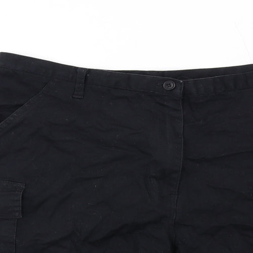 Wallis Womens Black Cotton Cargo Shorts Size 14 L6 in Regular Zip