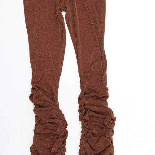 PRETTYLITTLETHING Womens Brown Polyester Trousers Size 8 L31 in Regular