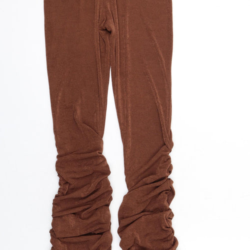 PRETTYLITTLETHING Womens Brown Polyester Trousers Size 8 L31 in Regular