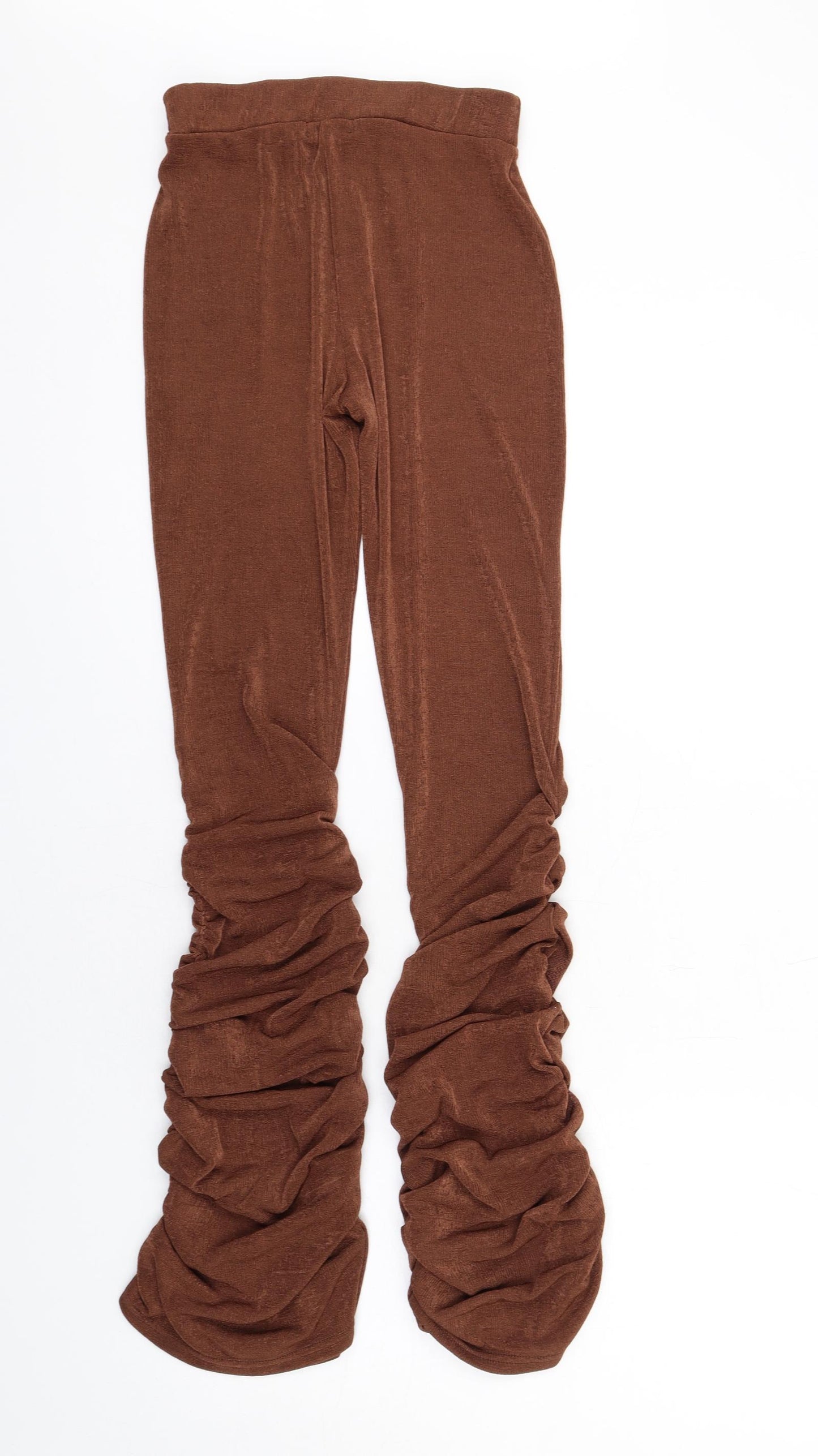 PRETTYLITTLETHING Womens Brown Polyester Trousers Size 8 L31 in Regular