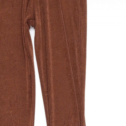 PRETTYLITTLETHING Womens Brown Polyester Trousers Size 8 L31 in Regular
