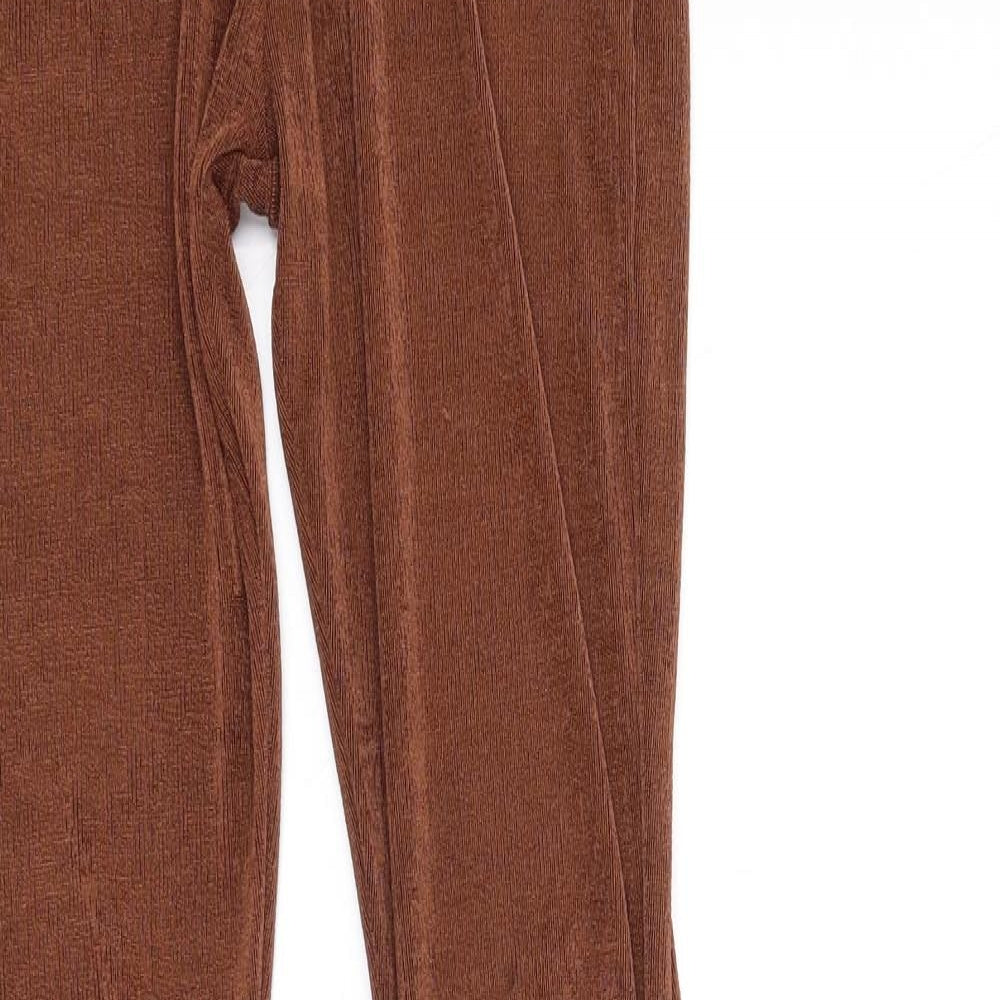 PRETTYLITTLETHING Womens Brown Polyester Trousers Size 8 L31 in Regular