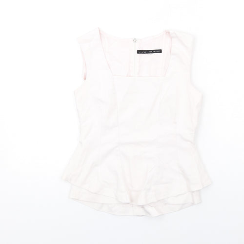 Zara Womens Pink Cotton Basic Blouse Size S Square Neck