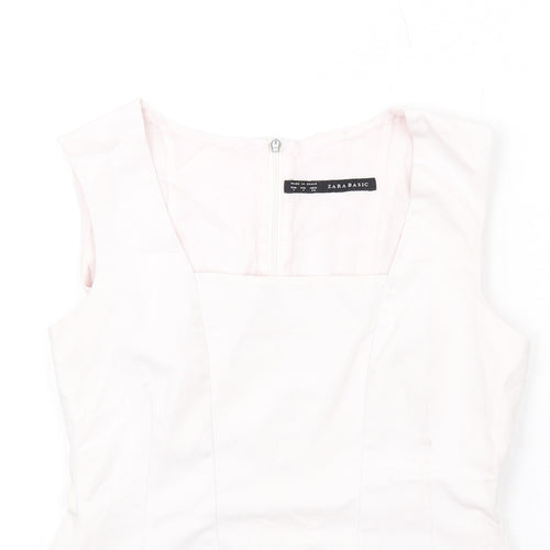 Zara Womens Pink Cotton Basic Blouse Size S Square Neck