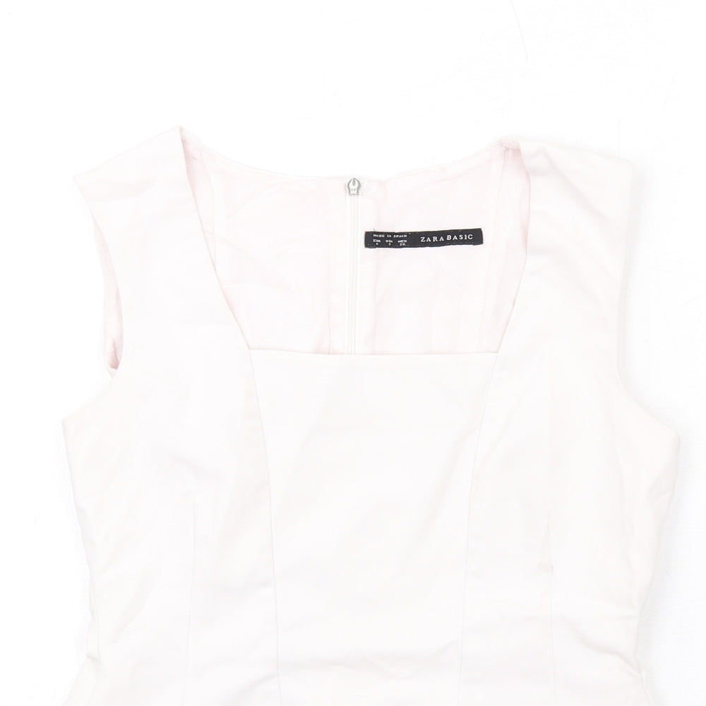 Zara Womens Pink Cotton Basic Blouse Size S Square Neck