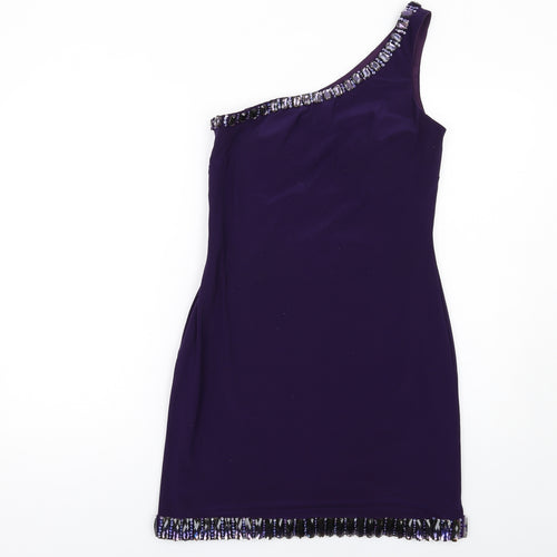 Basix Womens Purple Polyester Mini Size 4 One Shoulder Zip