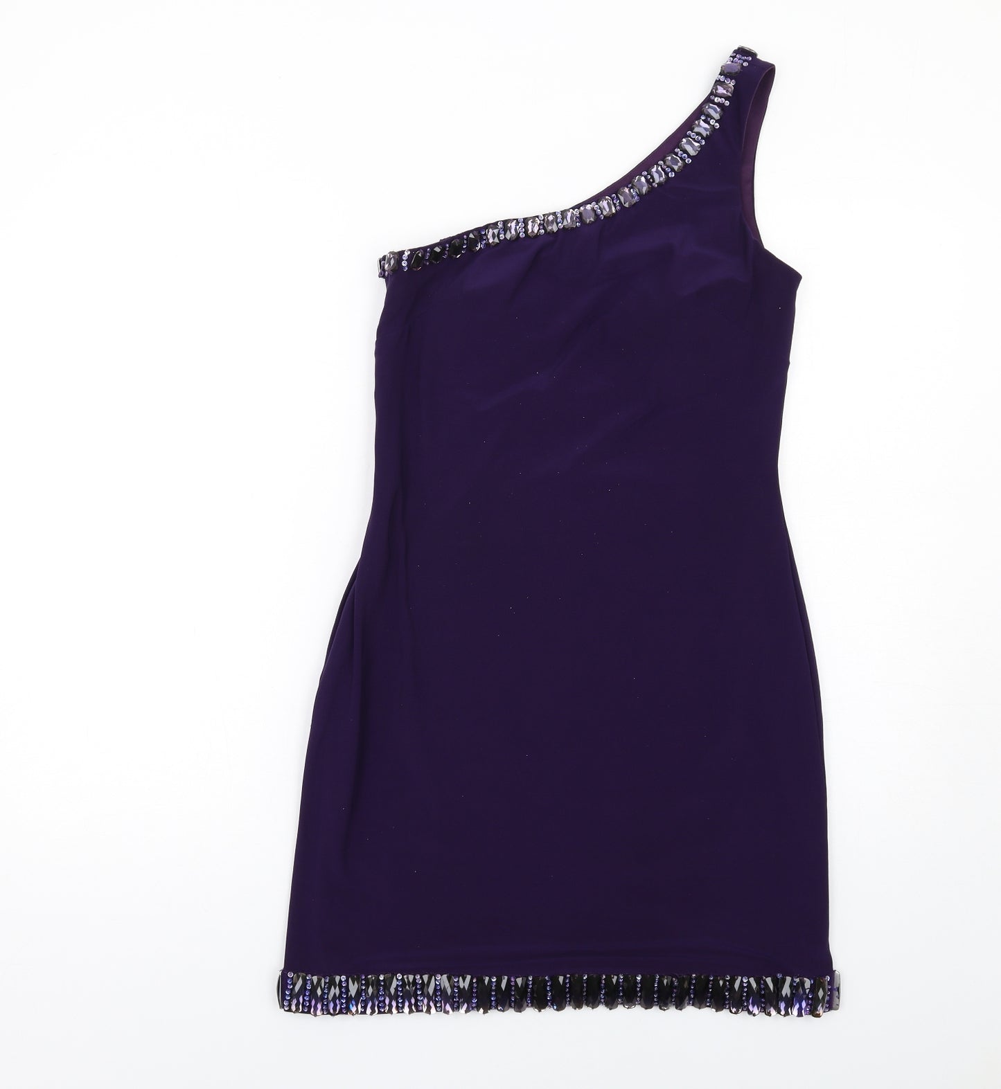 Basix Womens Purple Polyester Mini Size 4 One Shoulder Zip