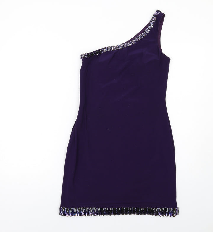 Basix Womens Purple Polyester Mini Size 4 One Shoulder Zip