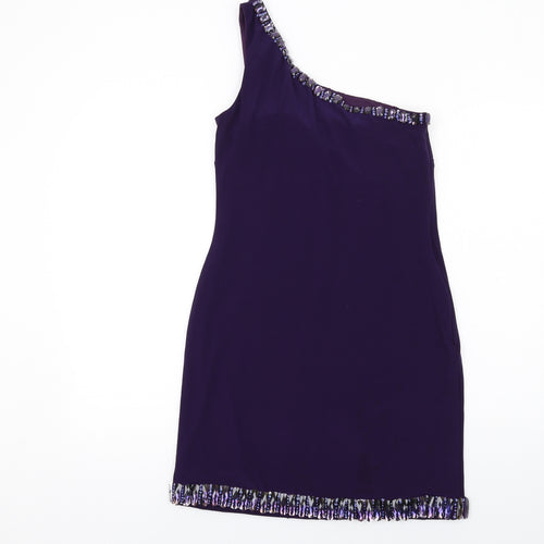 Basix Womens Purple Polyester Mini Size 4 One Shoulder Zip