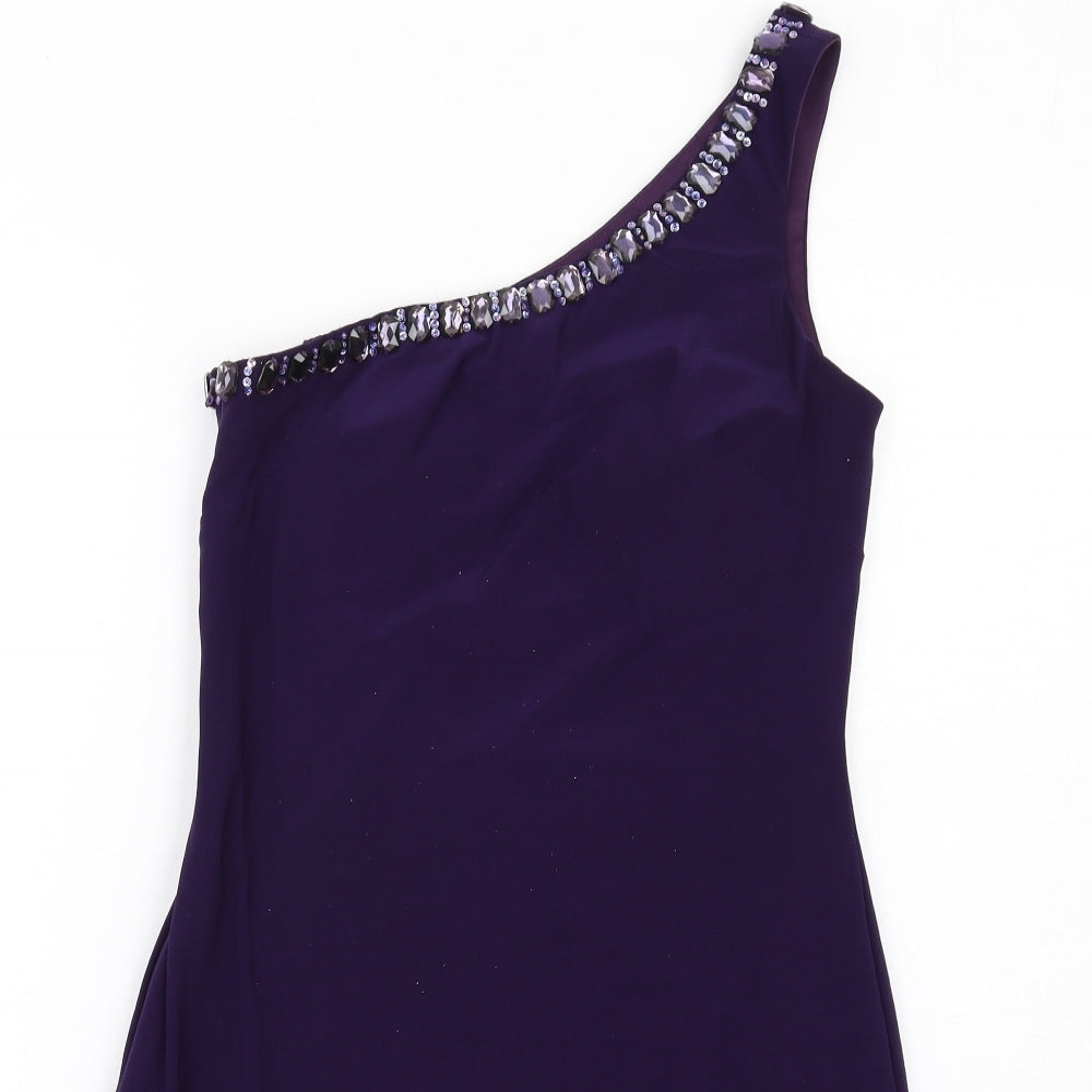 Basix Womens Purple Polyester Mini Size 4 One Shoulder Zip
