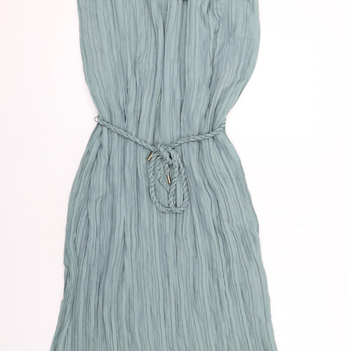 Zara Womens Green Polyester A-Line Size M Mock Neck Button