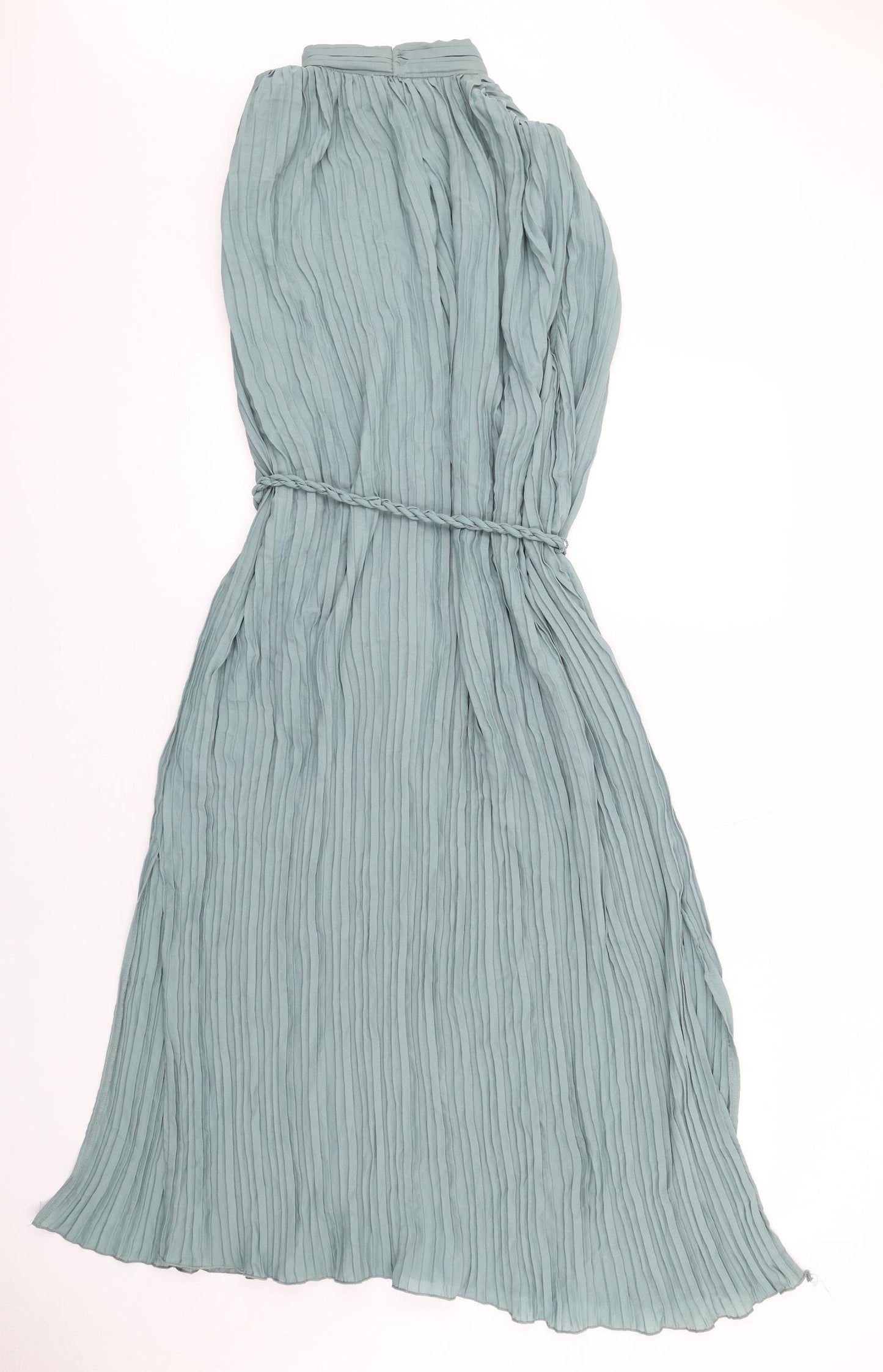 Zara Womens Green Polyester A-Line Size M Mock Neck Button