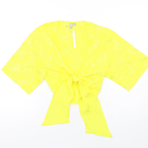 ASOS Womens Yellow Geometric Polyester Basic Blouse Size 8 V-Neck - Tie Front Detail