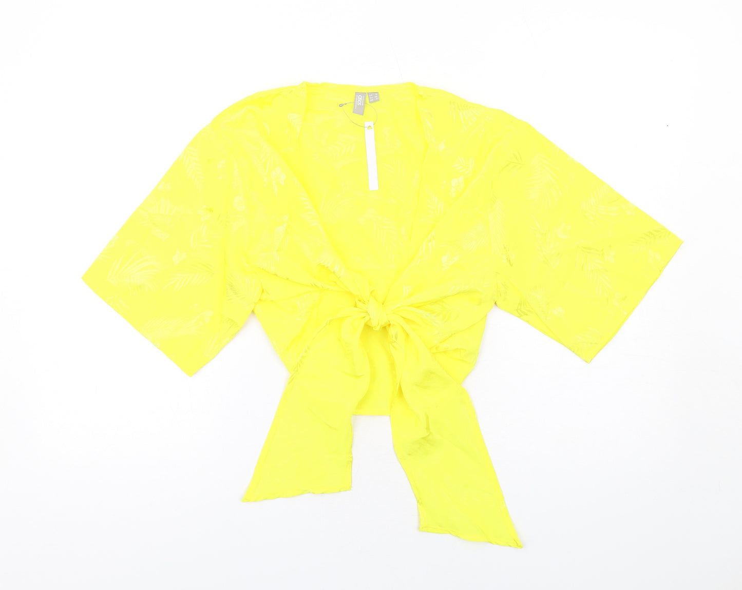 ASOS Womens Yellow Geometric Polyester Basic Blouse Size 8 V-Neck - Tie Front Detail