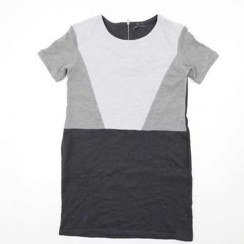 Marks and Spencer Womens Grey Geometric Polyester T-Shirt Dress Size 14 Round Neck Zip