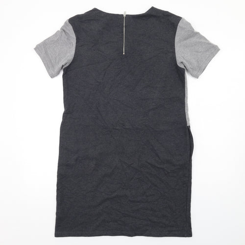 Marks and Spencer Womens Grey Geometric Polyester T-Shirt Dress Size 14 Round Neck Zip