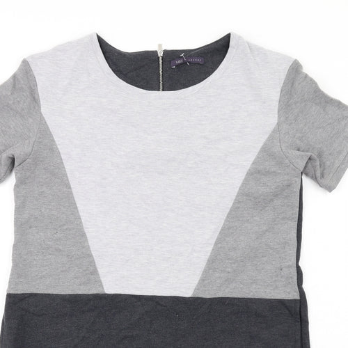 Marks and Spencer Womens Grey Geometric Polyester T-Shirt Dress Size 14 Round Neck Zip