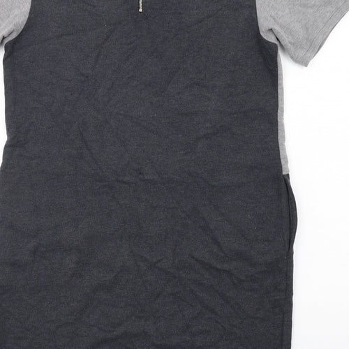 Marks and Spencer Womens Grey Geometric Polyester T-Shirt Dress Size 14 Round Neck Zip