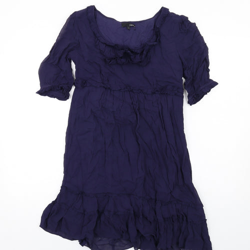 NEXT Womens Blue Polyester A-Line Size 8 Round Neck Button