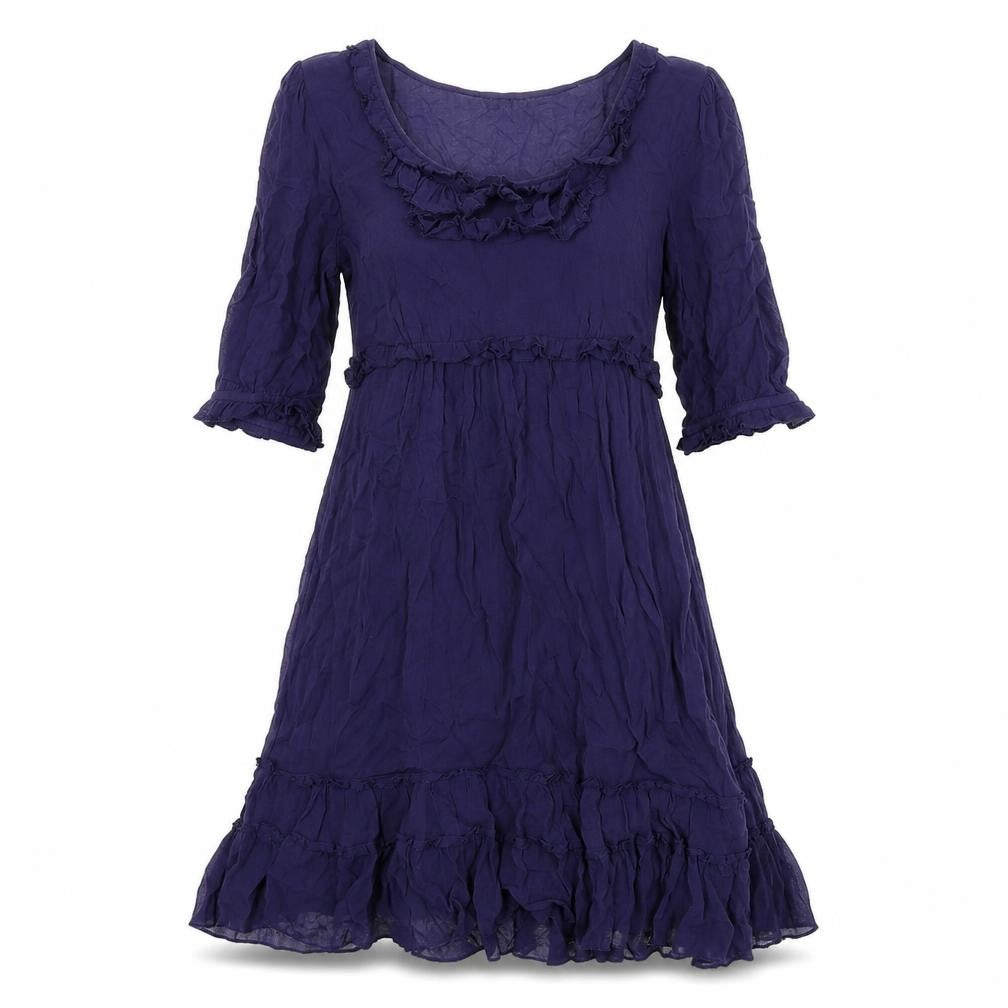 Next Womens Blue Polyester A-Line Size 8 Round Neck Button