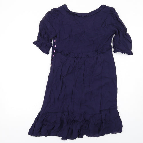 NEXT Womens Blue Polyester A-Line Size 8 Round Neck Button