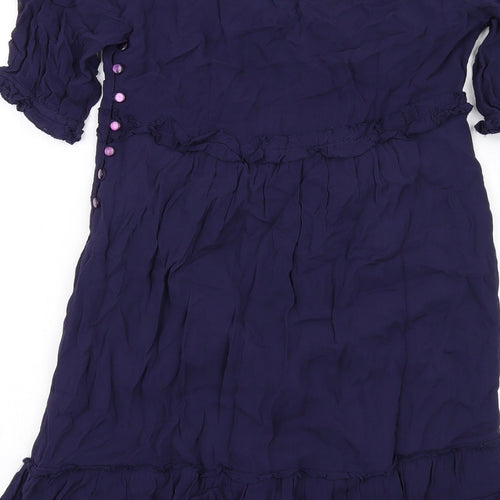 NEXT Womens Blue Polyester A-Line Size 8 Round Neck Button