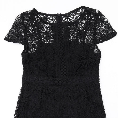 Zara Womens Black Polyester A-Line Size M Round Neck Zip