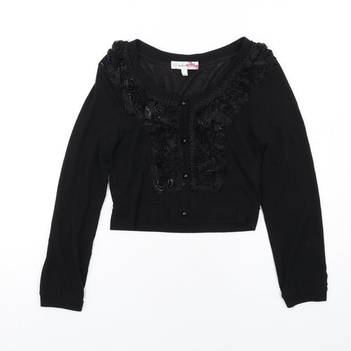 Internacionale Womens Black Round Neck Cotton Cardigan Jumper Size S - Size S-M
