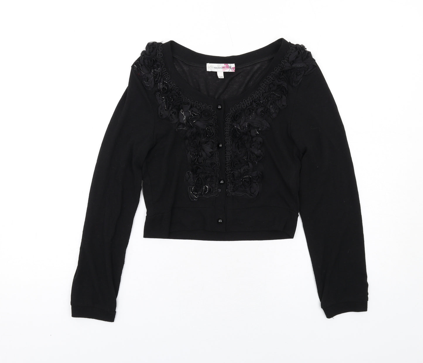 Internacionale Womens Black Round Neck Cotton Cardigan Jumper Size S - Size S-M