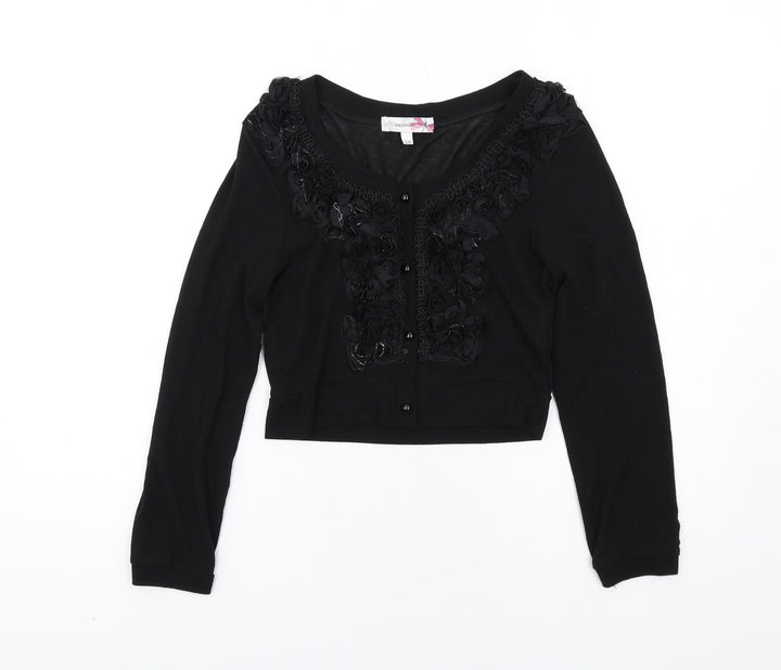 Internacionale Womens Black Round Neck Cotton Cardigan Jumper Size S - Size S-M