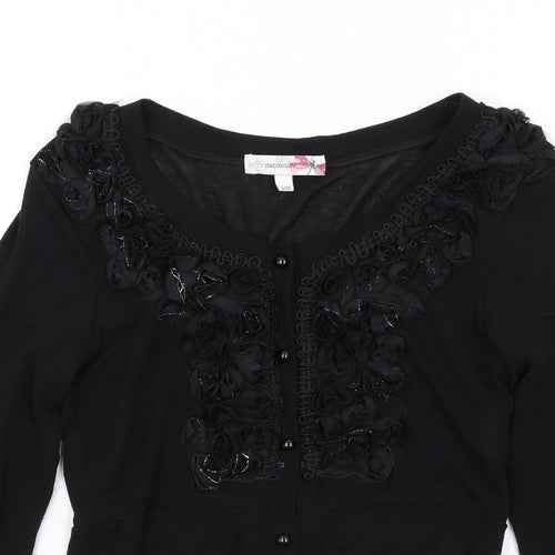 Internacionale Womens Black Round Neck Cotton Cardigan Jumper Size S - Size S-M