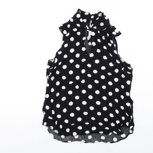 Wallis Womens Black Polka Dot Viscose Basic Blouse Size 12 Mock Neck