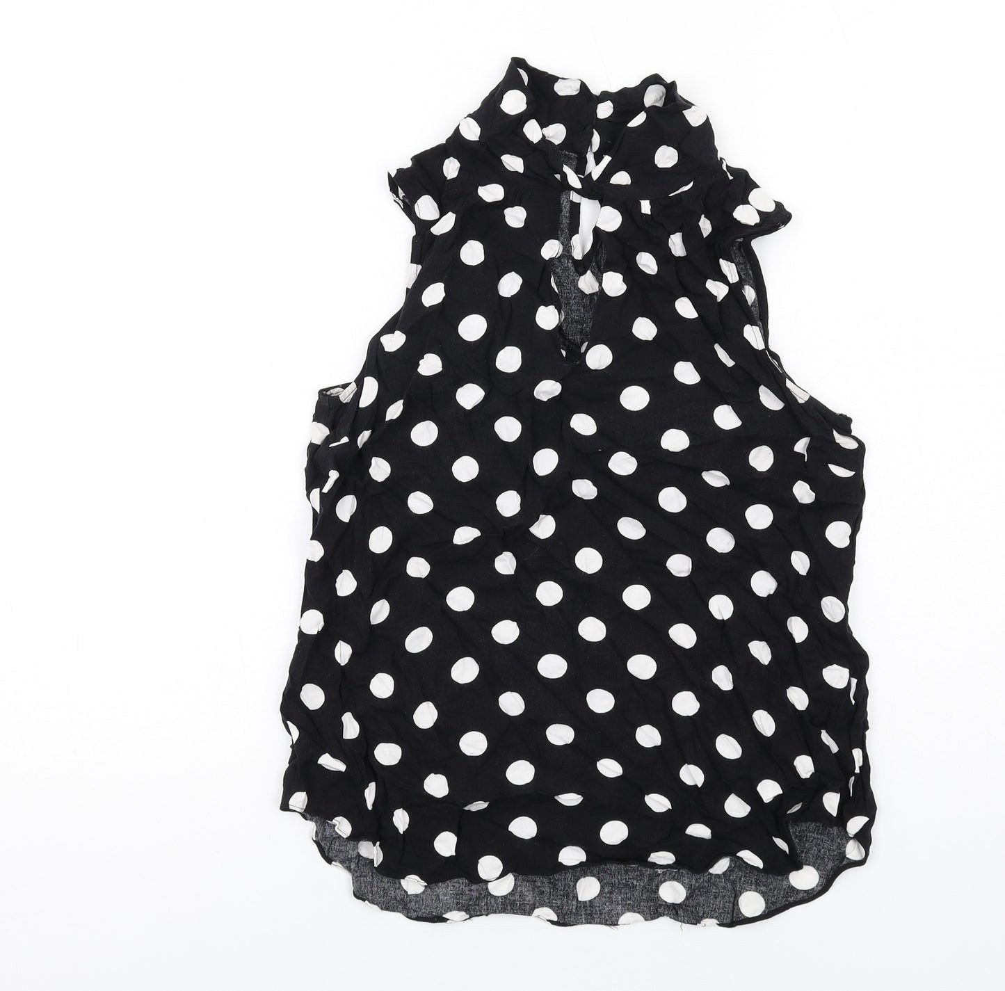 Wallis Womens Black Polka Dot Viscose Basic Blouse Size 12 Mock Neck