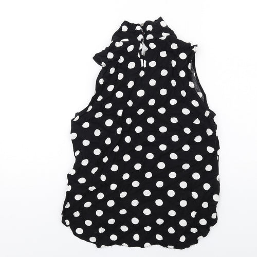 Wallis Womens Black Polka Dot Viscose Basic Blouse Size 12 Mock Neck