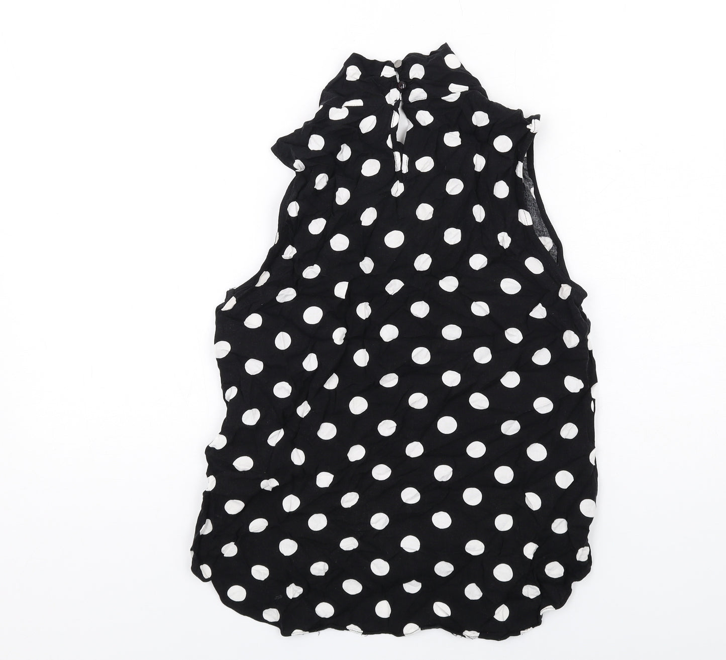 Wallis Womens Black Polka Dot Viscose Basic Blouse Size 12 Mock Neck